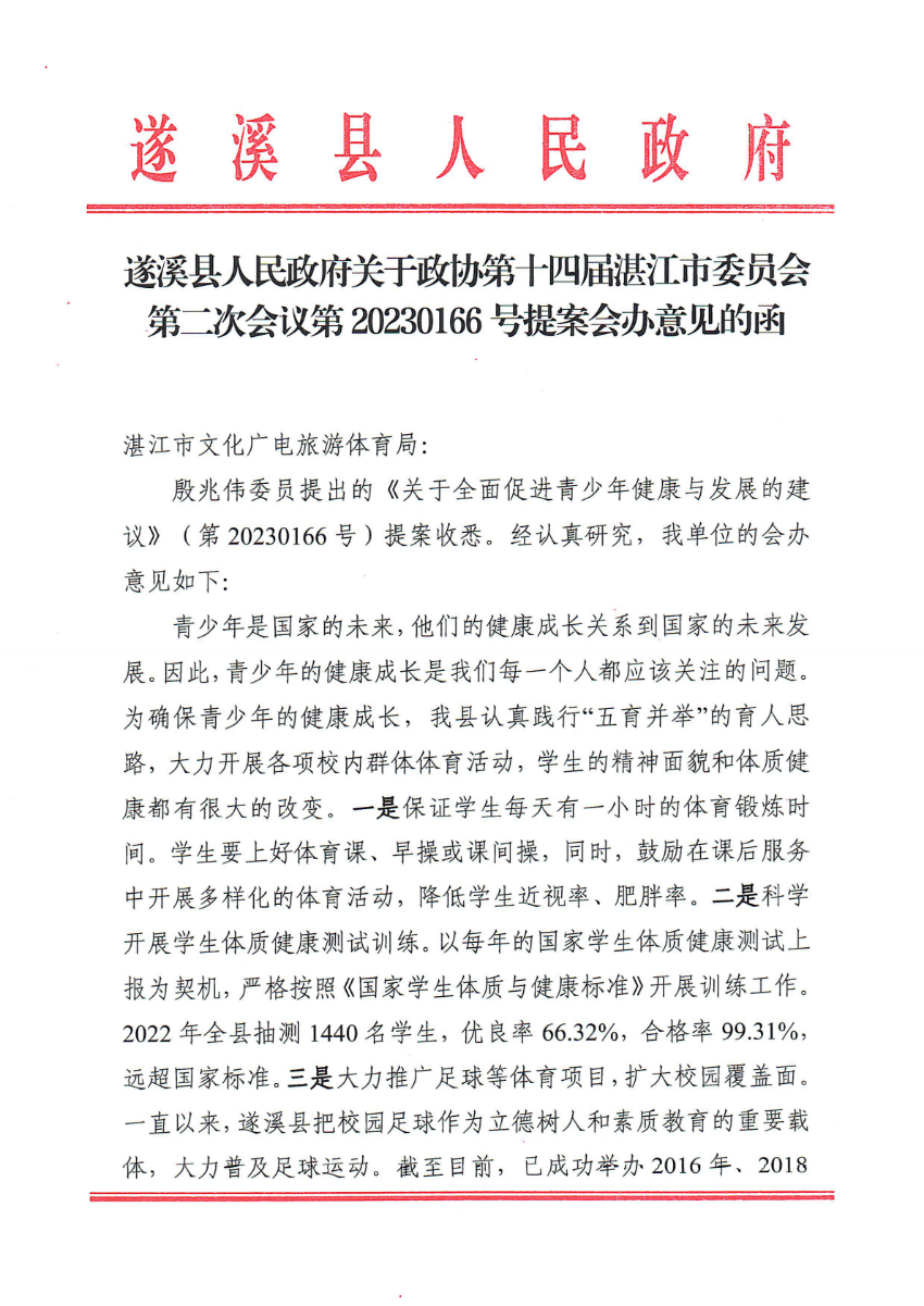遂溪縣人民政府關(guān)于政協(xié)第十四屆湛江市委員會(huì)第二次會(huì)議第20230166號(hào)提案會(huì)辦意見的函_00.png