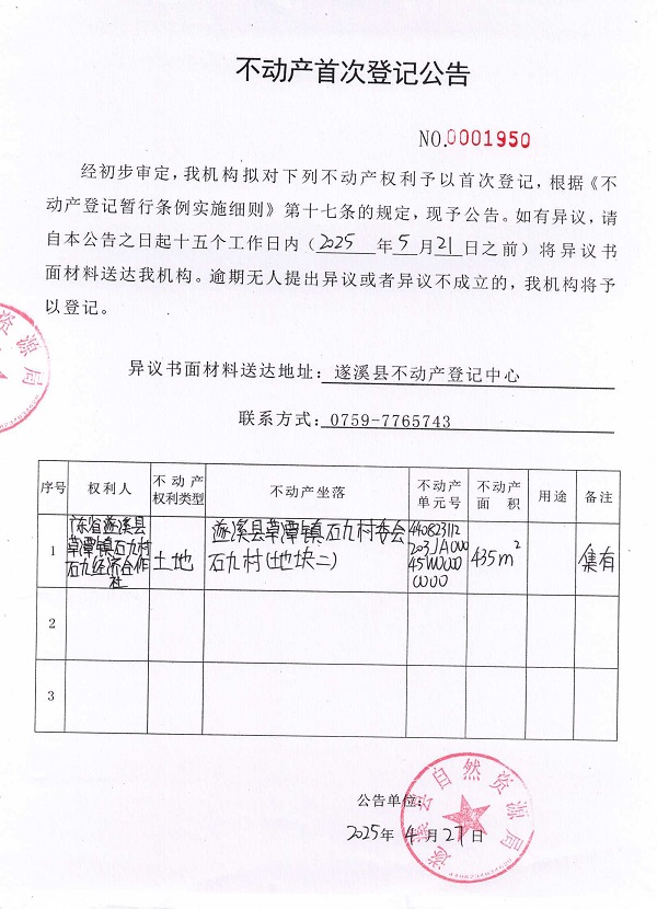 不動產(chǎn)首次登記公告（廣東省遂溪縣草潭鎮(zhèn)石九村石九經(jīng)濟合作社）.jpg